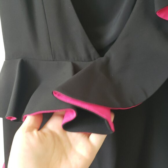 Alexander McQueen Black Pink Ruffle Two Tone Crepe Sheath Dress Punk Goth Glam - Picture 10 of 16